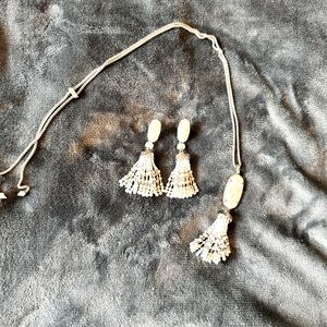 Kendra Scott mother of pearl tassel earrings & necklace.